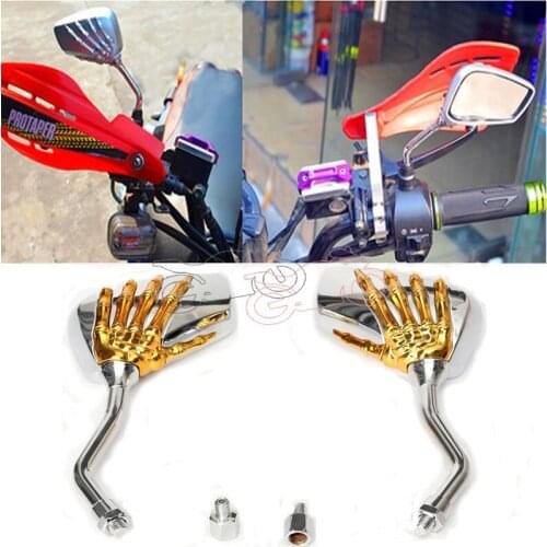 Universal Motorcycle All 10/8mm Mirror Bolt Gold Skull Hand Claw Rear-View Side Mirror For Street Sport Bike Chopper Cruiser