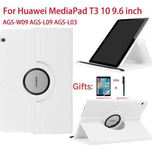 360 Degree Rotating Case PU Leather Protective Cover For T3 10 9.6 inch Huawei MediaPad T3 9.6 AGS-W09 AGS-L09/L03 Tablet Funda