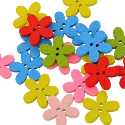 High Quality 20Pcs/lot Wood Sewing Buttons Scrapbooking Flower 2 Holes At Random 15mm For DIY Craft Scrapbooking Making
