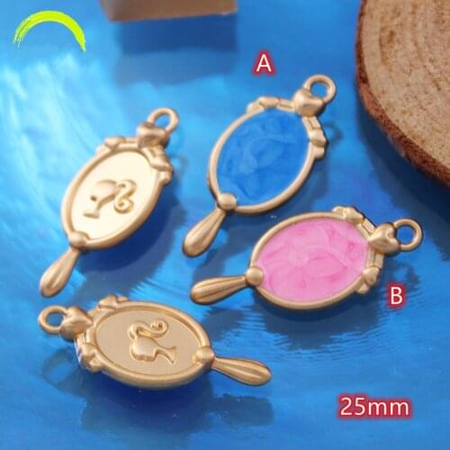 Mirror Charms for Girls Jewelry making Pink Blue Enamel Charm Pendant 10pcs Pastel Gold Metal Heart Charms Pendant for diy