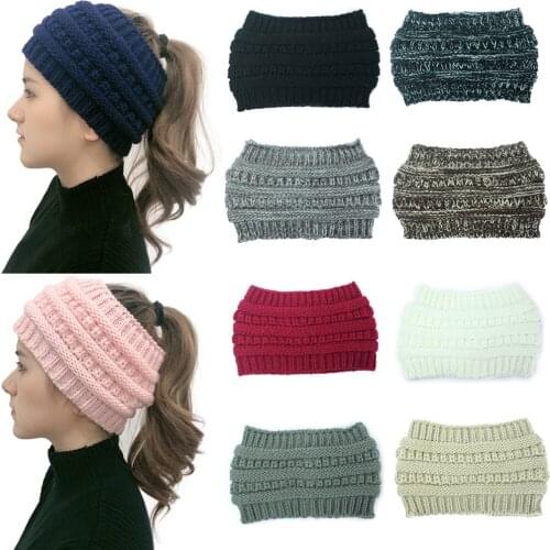 Women Winter Warm Hat Fashion Outdoor Solid Splice Crochet Knit Holey Cap Soild Color Beanie Headband Sports Hat