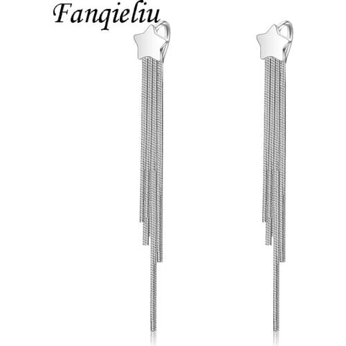 Fanqieliu Solid Sterling 925 Silver Women Long Tassel Star Drop Earrings FQL21037