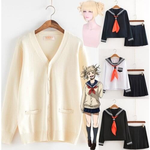 My Hero Academia Cosplay Costumes Halloween Cosplay Boku no Hero Academia Himiko Toga JK Uniform Women Sailor Suits with Sweater