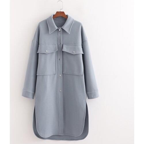 High Quality Chest Pockets With Flaps Long Coat Shirt Jacket Loose Suit Women Casual Side Splits Retro Overshirt