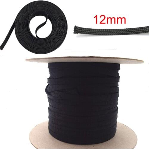 10M Cable Sleeve Black Insulated Braided Sleeve PET Expandable High Density Sheathing 12mm Wire Protection