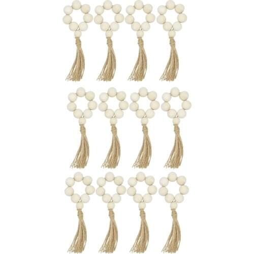 12Pc Farmhouse Beaded Wood Napkin Rings Housewarming Gift Table Setting Wedding Party Decor Accessories Napkin Holder