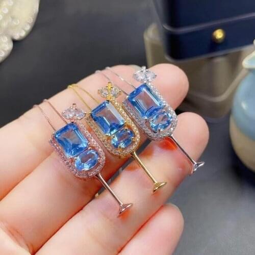 Music note clear blue natural topaz gemstone pendant for girl silver necklace jewelry lovely ornament birthday party gift hot