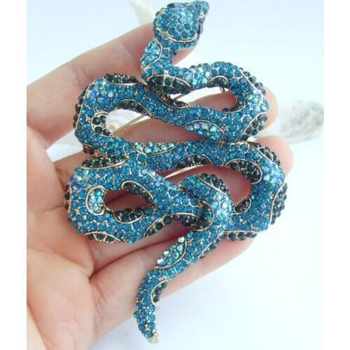 3.94" Gorgeous Snake Brooch Pin Blue Green Rhinestone Crystal EE05847C5