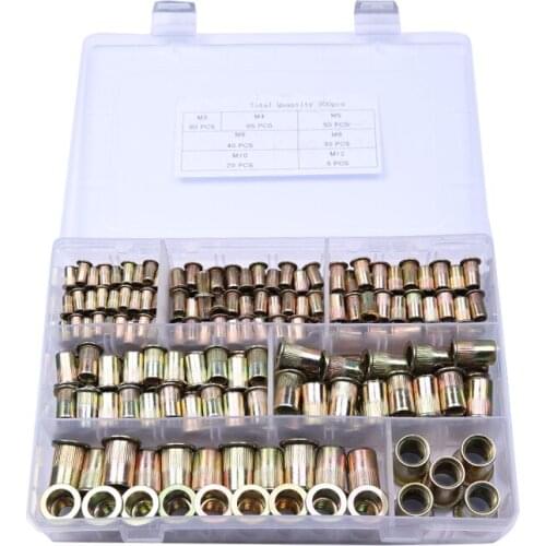 300PCS Rivet Nuts Flat Head Rivet Nuts Set M3-M12 Nuts Insert Reveting Multi Size Collocation with Box
