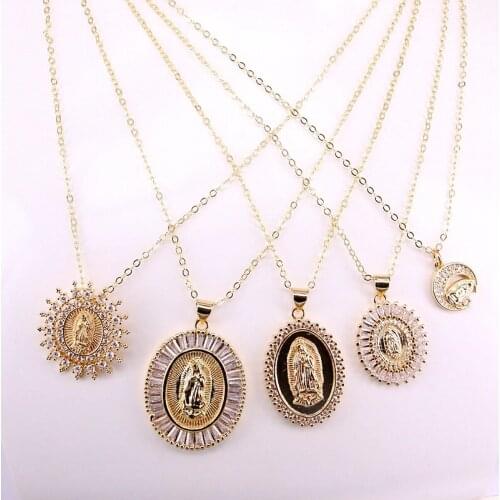 6PCS, Fashion Gold Color Link Chain Jewelry Charm Jesus Engraved Pendant Necklaces
