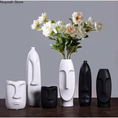 Abstract Black Art Human Face Vase Modern Minimalist Ceramic Vase Decoration Home Living Room Flower Arrangement Decoration