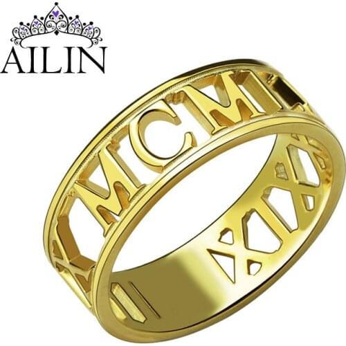 AILIN 18K Gold-plated Stainless Steel Rings Women Men Custom Roman Numerals Date Ring Customized Gift Jewelry Bague Homme