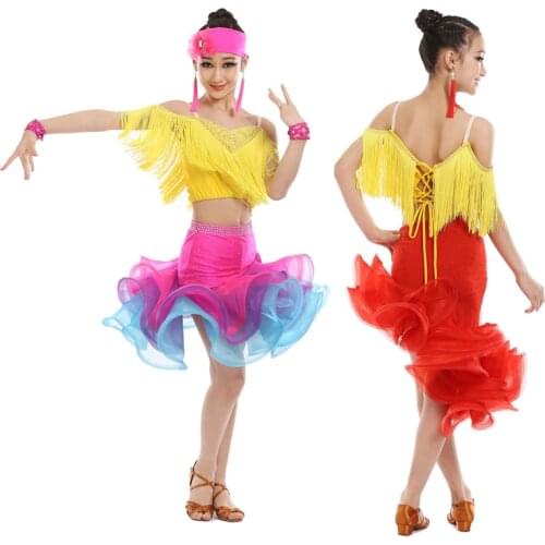 Children Professional Latin Dancing Dress Girls Ballroom Dance Competition Dresses kids Tassels Modern Jazz Dancing costumes