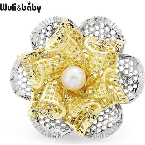 Wuli&baby Big Pearl Flower Brooches Women Unisex Weddings Party Brooch Pins Gifts