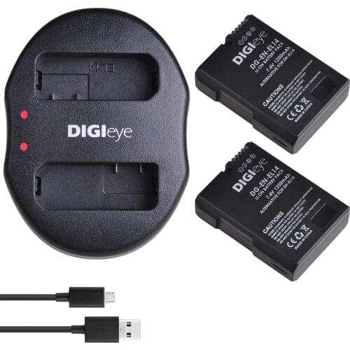 2Pcs EN-EL14 EN-EL14A Battery + Dual USB Charger for Nikon D3100 D3200 D3400 D5100 D5300 D5600 DF Coolpix P7000 P7100 P7800