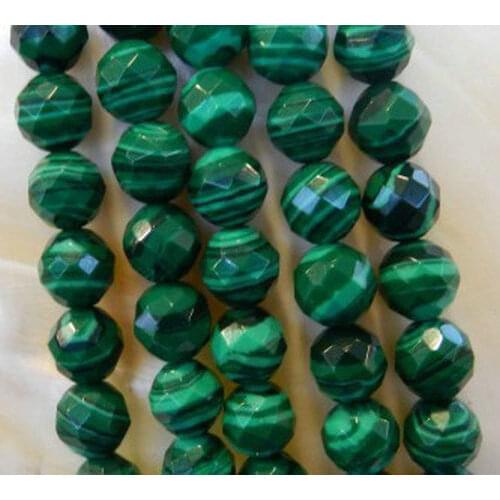 8mm Faceted Green Malachite Round Loose Beads Natural Stone Semi-finished Necklace Accessory Parts Fashion Jewelry Making 15inch