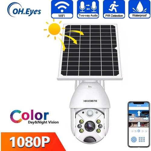 HD 1080P Solar CCTV Wifi Security Camera Two Way Audio Outdoor Color Night Vision PTZ IP Surveillance Camera System Wireless 2MP
