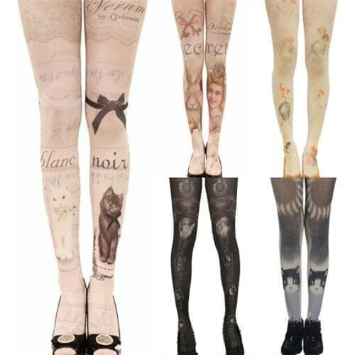 Tights With Cats Harajuku Tattoo Cat Pantyhose Female Fancy Stocking Medias Party Pants For pantyhoses Lolita for Women Girl