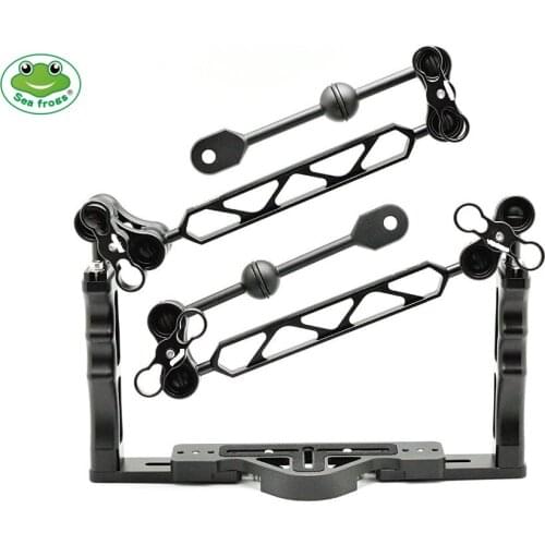 Underwater Tray Housings Arm Kit for Gopro Action Camera Holder Double Grip Diving with 4 Butterfly Ball clamps