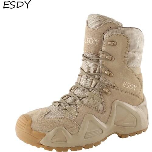 Esdy Military Tactical Men Boots Special Force Leather Desert Combat Ankle Boot Army Work Shoes Men Shoes Military Boots