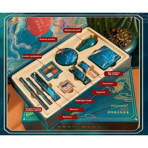 7Pcs Chinese Style Dunhuang Makeup Set Mushroom Head Cushion Concealer Velvet Lipstick Eyeliner Mascara Setting Powder Cosmetics