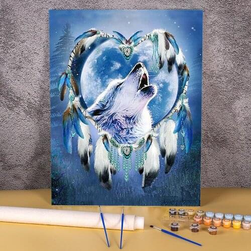Dreamcatcher Wolf Paint By Numbers Complete Kit Oil Paints 50*70 Paiting By Numbers Home Decoration For Wholesale