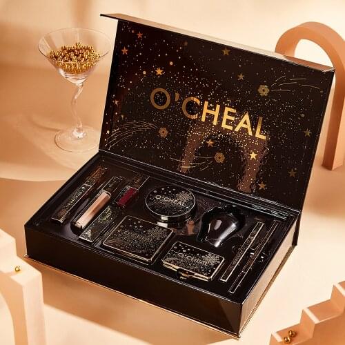 Black White Swan Beauty Makeup Cosmetics 7Pcs Gift Box Set Mushroom Air Cushion Setting Powder Lipstick Highlighter Make Up Tool