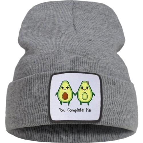 Lovely Avocado You Complete Me Printing New Women Winter Hat Outdoor Keep Warm Ski Man Knit Hats Sofe Cotoon Beanie For Teens