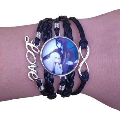 New Cute Anime Leather Black Bracelet Angels of Death Ray Time gem Handmade Multilayer Infinity Love Drop Shipping SLDTS