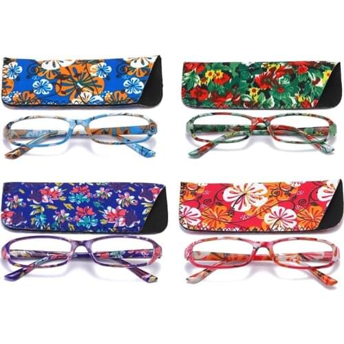 Printed Reading Glasses Matching Pouch Spring Hinge Square Presbyopic Eyeglasses Diopter +1.0 1.25 1.5 1.75 2.0 2.25 2.5 To +4.0