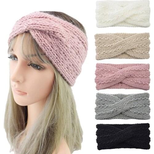 Solid Color Warm Knitted Women Headband Top Cross Elastic Hair Bands Girls Ladies Wash Face Make Up Turban Hair Accessories