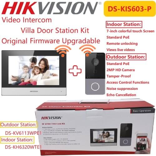 Hikvision Original Video Intercom Kit DS-KIS603-P Indoor Monitor Phone Station and Outdoor Bell Villa Door Station Bundle
