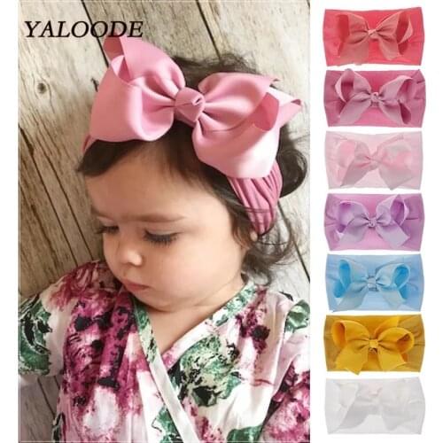 Baby Girls Boy Headbands Soft Elastic Bow Turban Nylon Newborn Baby Headbands Head Wrap Bow Hairband Toddler Hair Accessories