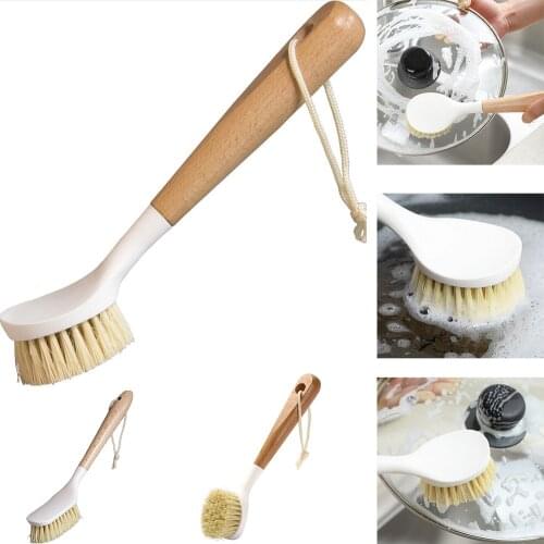 Practical Wooden Long Handle Pan Pot Brush Dish Bowl Washing Cleaning Brush Hanging Non-Stick Oil Kitchen Cleaning Tools