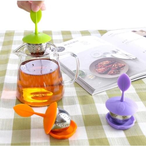 Silicone Tea Infuser Sweet Leaf Cute Teapot Filter Teapot with Drop Tray Herbal Tea Coffee Filter Drinkware Tea Strainer SN3605