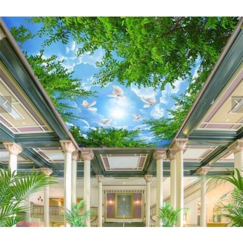 Blue fish modern minimalist forest sky ceiling corridor top wall cloth mural background wall ceiling wallpaper custom