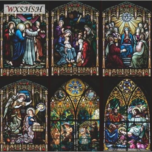 Customized Size Glass Film Drop-Shipping Static Cling Multi Style Church Classical European Lightproof Window Film 40cmx100cm