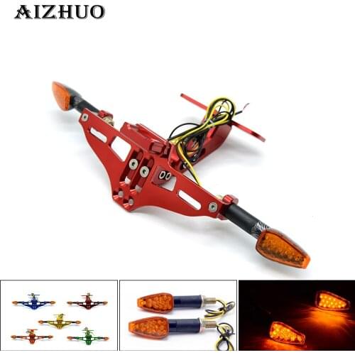 Universal Motorcycle LED light CNC Adjustable Fender Eliminator License Plate Bracket signal lights For Sport racing Bike