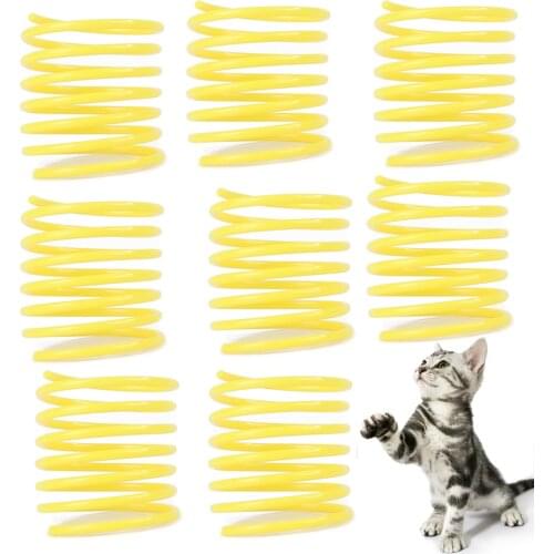 10Pcs Cute Cat Spring Toys Wide Durable Heavy Gauge Plastic Yellow Springs Cat Toy Playing Toys For Kitten Pet Accessories Set