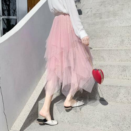 Spring Irregular Tulle Skirt Women Summer High Waist Skirt Up Party Petticoat Ladies Casual Black Skirt
