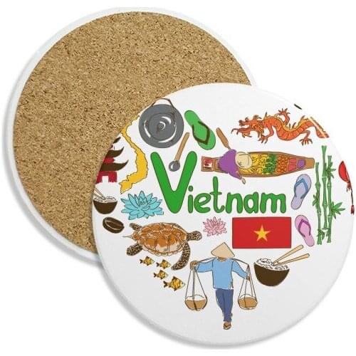 Vietnam Love Heart Landscap National Flag Stone Drink Ceramics Coasters for Mug Cup Gift 2pcs