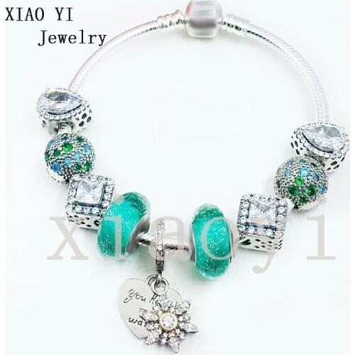 XIAOYI 2020 new S925 100% Green water drop crystal square crystal zircon snow glaze for European fashion bracelet party female