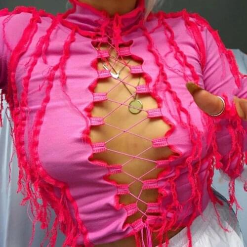 Y2k Hollow Out Patchwork T Shirts Women Stitch Crop Tops Long Sleeve Stand Collar Fashion Sexy T-shirt Autumn E Girl Aesthetic