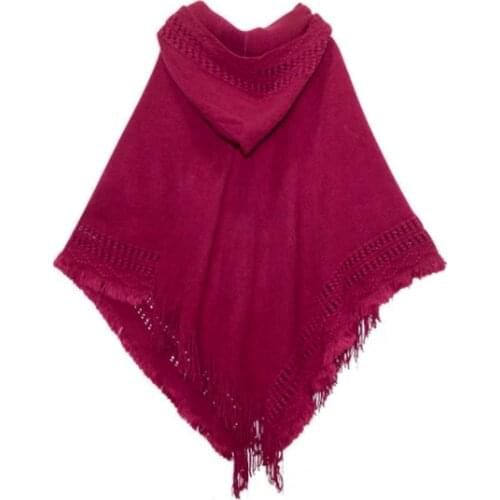 Spring and autumn models of pure color hooded shawl womens knitted jacket 2021 temperament fashion new tassel cloak