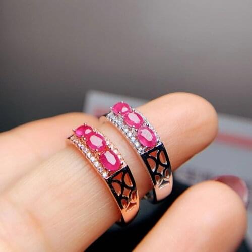 Design Style Silver Ruby Ring for Woman 3mm*4mm Natural Ruby Silver Ring 925 Ruby Jewelry Brithday Gift for Woman