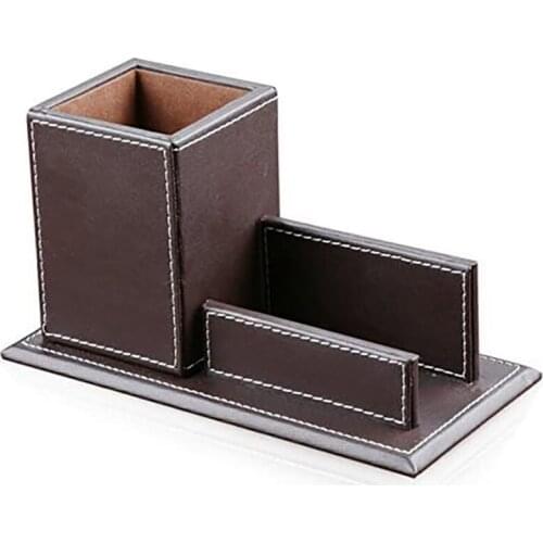 1PCS PU Leather Multi-Function Desk Stationery Organizer Storage Box Pen, Phone, Business Name Cards Remote Holder