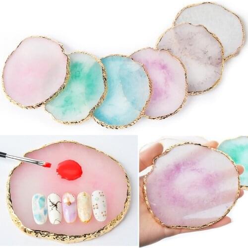 1PC Round Resin Agate Stone Nail Color Palette Gel Polish Pallet Mixing Drawing Paint Plate Pad Manicure Nail Art Display Shelf