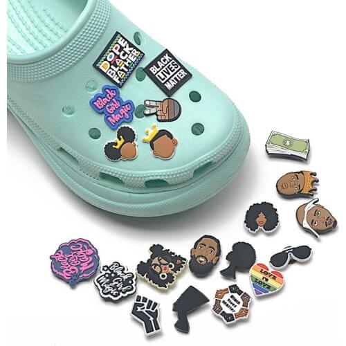 1PCS JIBZ PVC Croc Shoe charms Black Girl Magic Shoe Button Accessories Buckle Decorations JIBZ Charm for Girl Gift