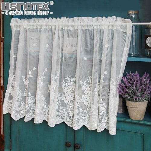 Pastoral Kitchen Curtain Fashion Cafe Floral Polyester Voile Lace Small Cafe Curtain For the Kitchen Home Decoration 1 PCS