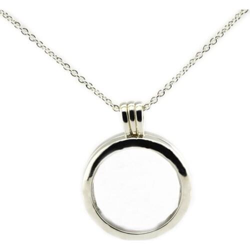 2 Sizes Round Shape Floating Locket Chain Necklaces for Women 925 Sterling Silver Necklaces Fine Jewelry Open Pendant DIY Making